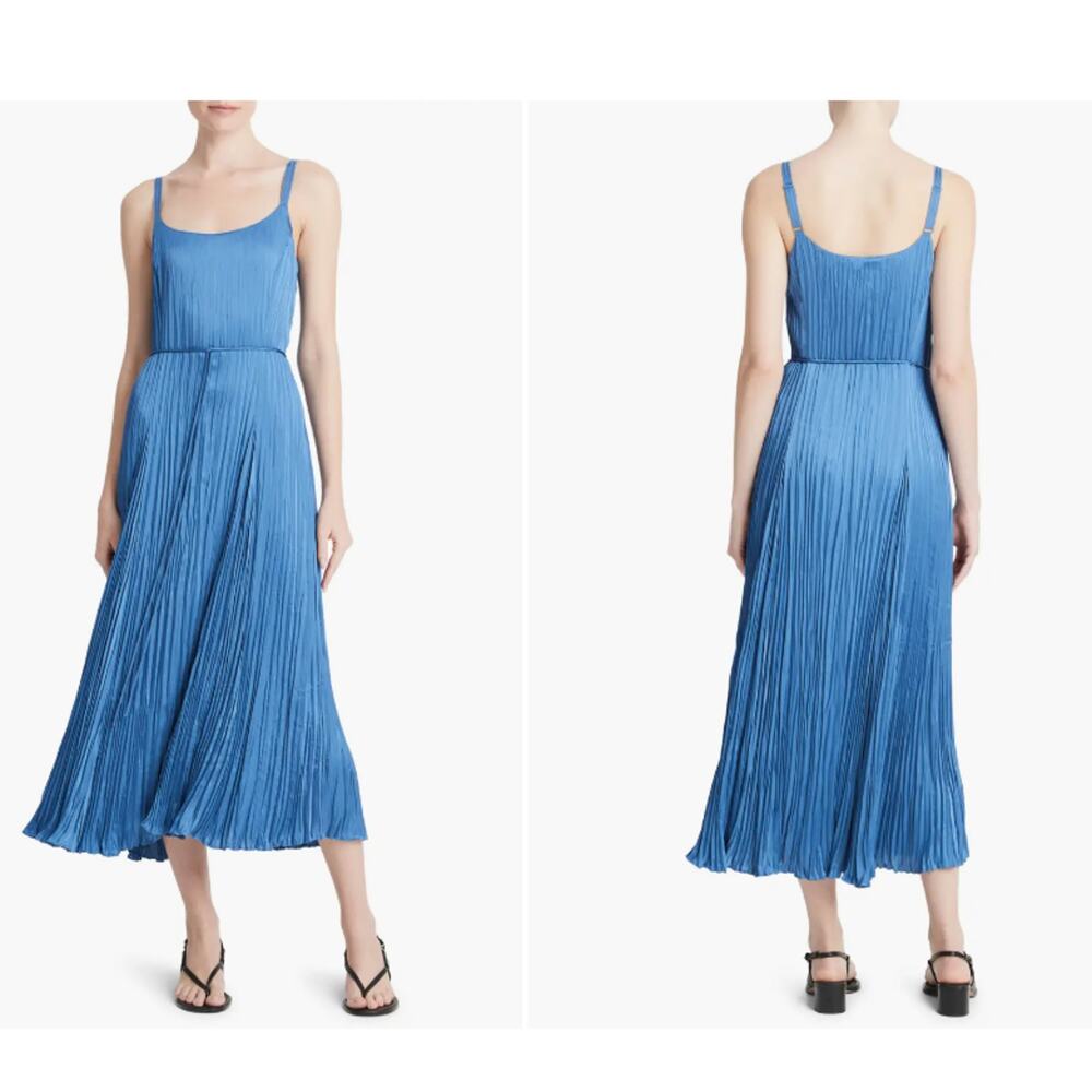 Vince Relaxed Plissé Satin Midi Slipdress Size Small